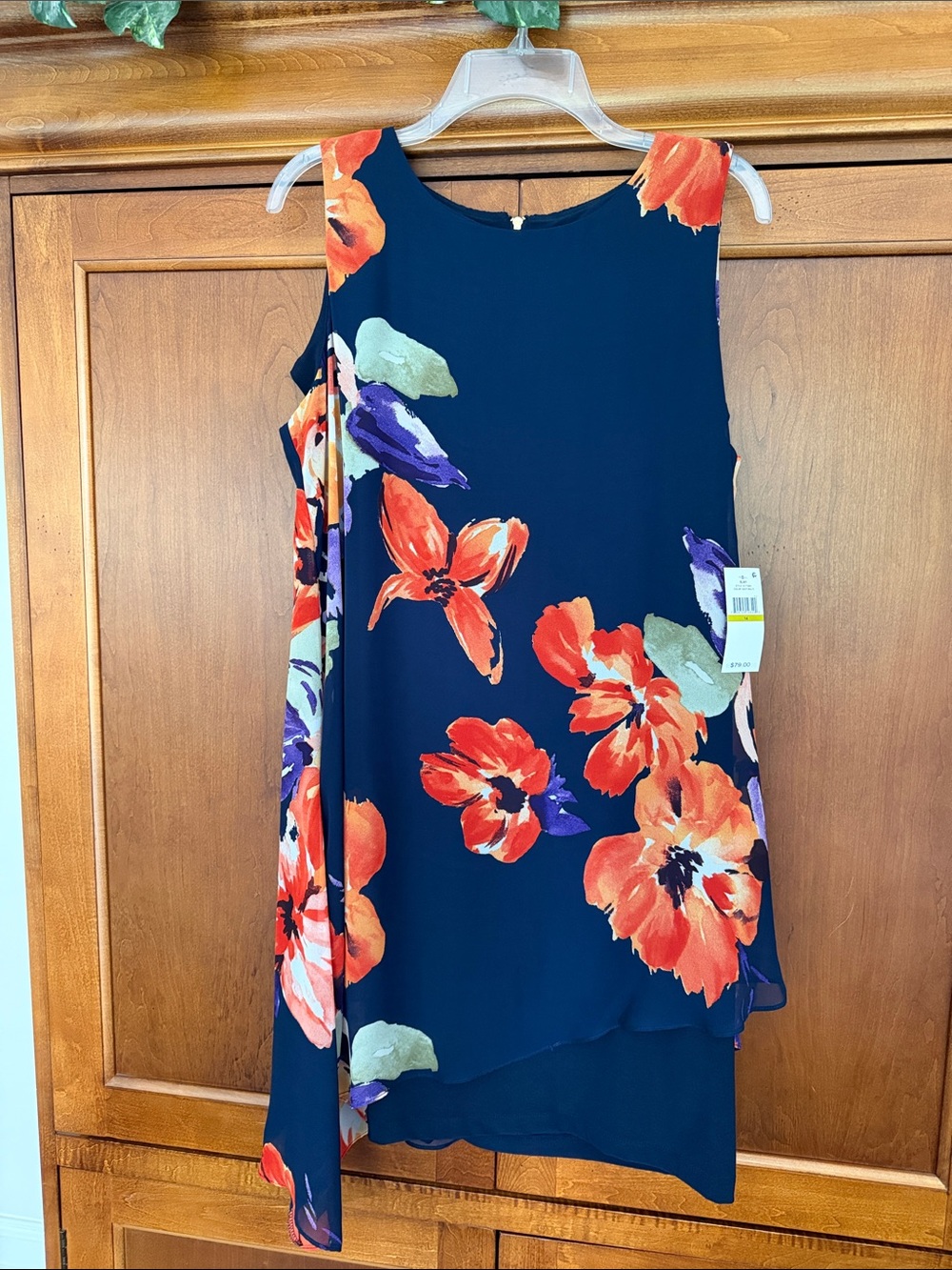 SLNY Floral Chiffon Overlay Asymmetrical Cocktail Dress size 14